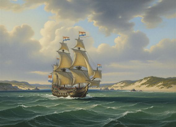 AI impression of the ship Leeuwin exploring the coast