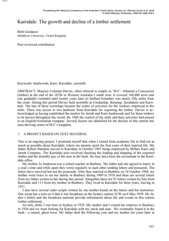 Karridale - The growth and decline of a timber settlement