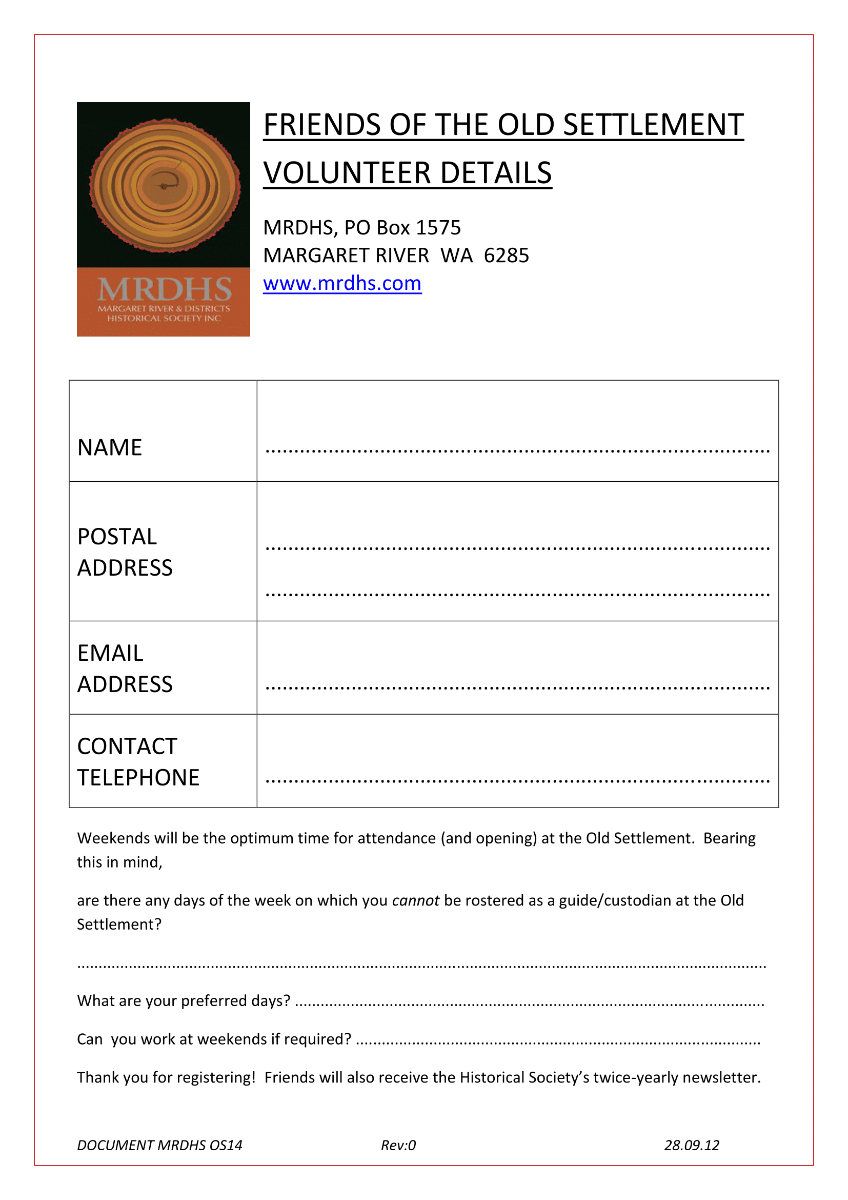 Volunteer details form (PDF document)