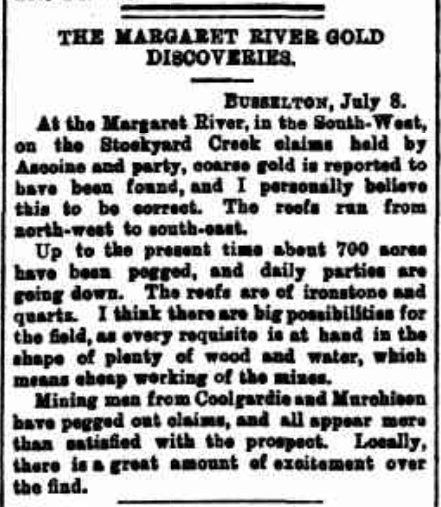 Article from The West Australian 9 July 1896