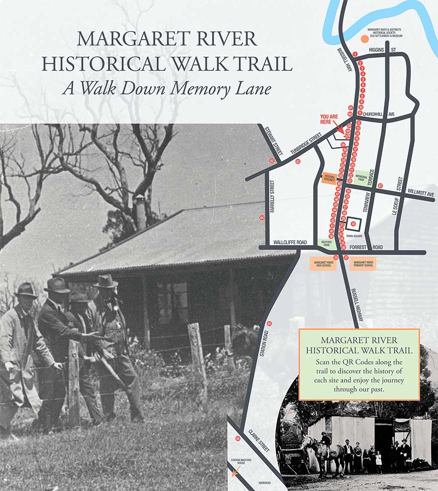 Margaret River Historical Walk. Scan the QR codes along the trail in the main street to discover the history of each site.